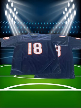 [Casual Outings] Men's #18 American Football Jersey - Navy Blue with Orange & White Stripes, V-Neck Short Sleeve for Team Sports, Training, and Casual Wear, Casual Outdoor Wear | Thletic Appearance | Durable Athletic Wear