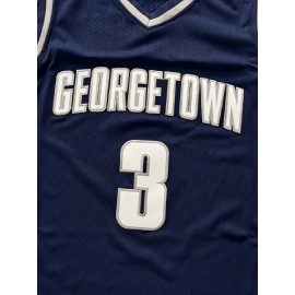 Men's Georgetown #3 Basketball Jersey - Navy Blue with White & Red Accents, V-Neck, Sleeveless, Polyester, Machine Washable - Ideal for Team Sports, Outdoor Activities & All Seasons, Basketball Gifts