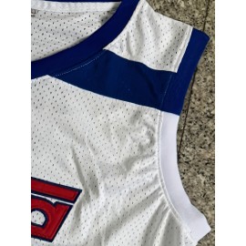 Men's #7 Basketball Training Jersey - Breathable Mesh Tank Top with V-Neck, Sleeveless Athletic Shirt for Sports & Casual Wear, Sizes S-3XL, White with Blue & Red Accents