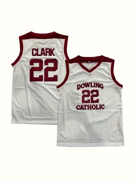 1pc Dowling Catholic Men's Basketball Jersey - #22, V-Neck, Sleeveless Athletic Top in White with Red Accents, Breathable Polyester, Loose Fit for Team Sports & Outdoor Activities, Machine Washable