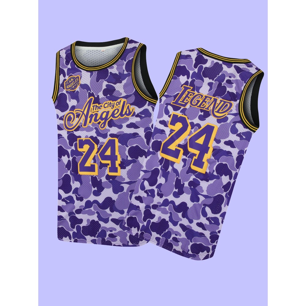 Men'S Embroidered Camo Basketball Jersey, Polyester & Spandex Blend, Crew Neck, Sleeveless, Breathable, Moisture-Wicking, Wrinkle-Resistant, Sports & Casual Style, with for Training, Games, and Parties