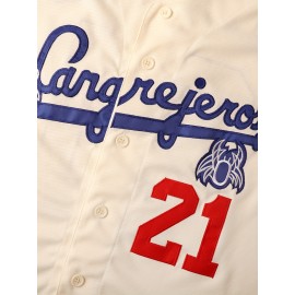 Men's #21 Vintage Baseball Jersey Shirt - Retro Style, Short Sleeve, V-Neck, Polyester, Breathable, Lightweight, Athletic Fit, Machine Washable, for Baseball, Parties, and Casual Wear