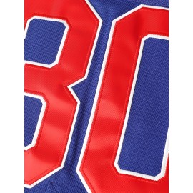 Men's #30 Vintage USA Team Blue Ice Hockey Jersey - Retro Stitched Letters & Numbers, Loose Fit, V-Neck, Long Sleeves, Polyester, S-XXXL, Machine Washable, Perfect for Casual Wear, Sports, Parties & Outdoor Activities