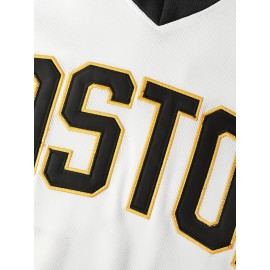 1pc Boston Ice Hockey Jersey, Happy Gilmore #18, Polyester V-Neck Pullover with Embroidered Lettering, Long Sleeve, Breathable & Moisture-Wicking, Loose Fit for Sports & Casual Wear, S-XXXL