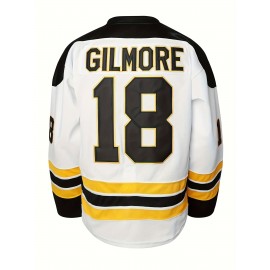 1pc Boston Ice Hockey Jersey, Happy Gilmore #18, Polyester V-Neck Pullover with Embroidered Lettering, Long Sleeve, Breathable & Moisture-Wicking, Loose Fit for Sports & Casual Wear, S-XXXL