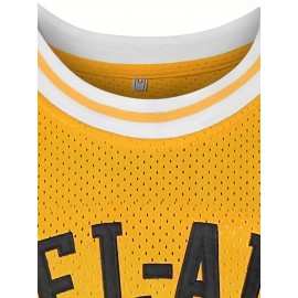 Men's Yellow Basketball Jersey #14 - Breathable Polyester Loose Fit Round Neck Embroidered Design for Sports & Casual Wear - Machine Washable - Ideal for Team Games, Outdoor Activities, and Parties