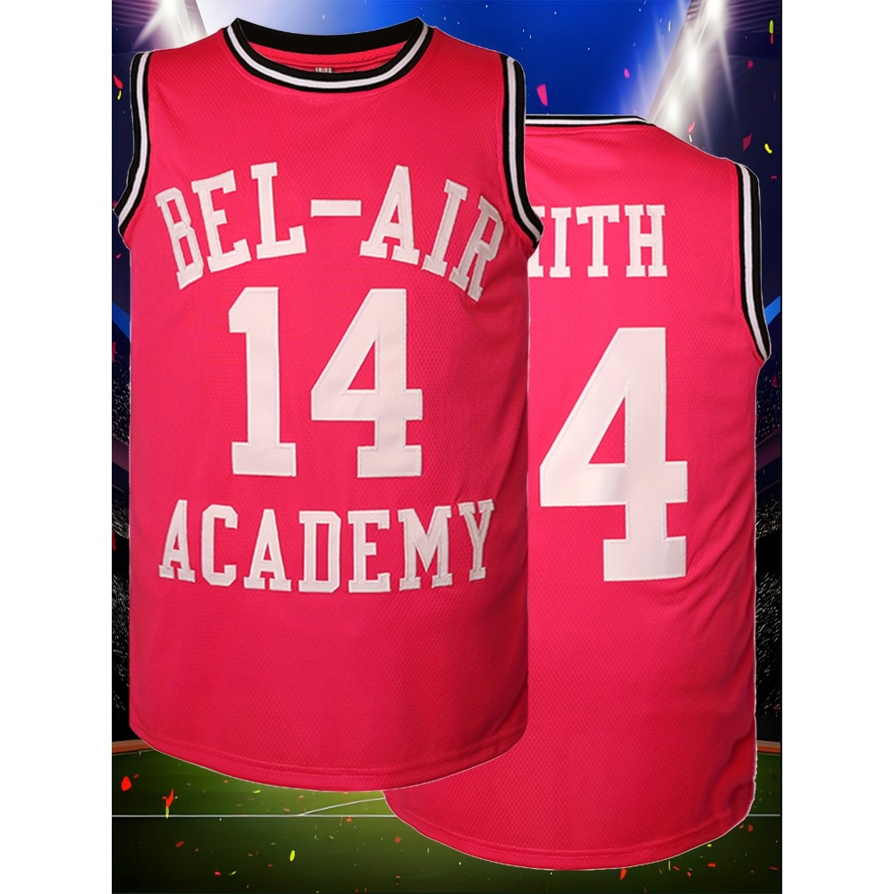 Bel-Air #14 Men's Pink Basketball Jersey - Vibrant Sports Uniform, S-XXXL, Lightweight Polyester, Machine Washable for Team, Casual & Outdoor Activities