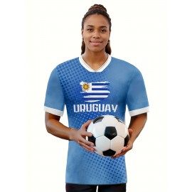 Professional Sports Fabric Women's Creative Graphic Print South American National Team Football Jersey T-Shirt, As Gifts For Sports Fans