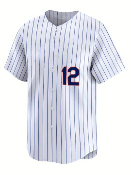 Women's Plus Size New York #12 Baseball Jersey - White & Blue Striped Retro Design, Moisture-Wicking, Breathable Polyester, UV Protection, Fade Resistant, Perfect for Training, Parties & Gifts for Baseball Fans