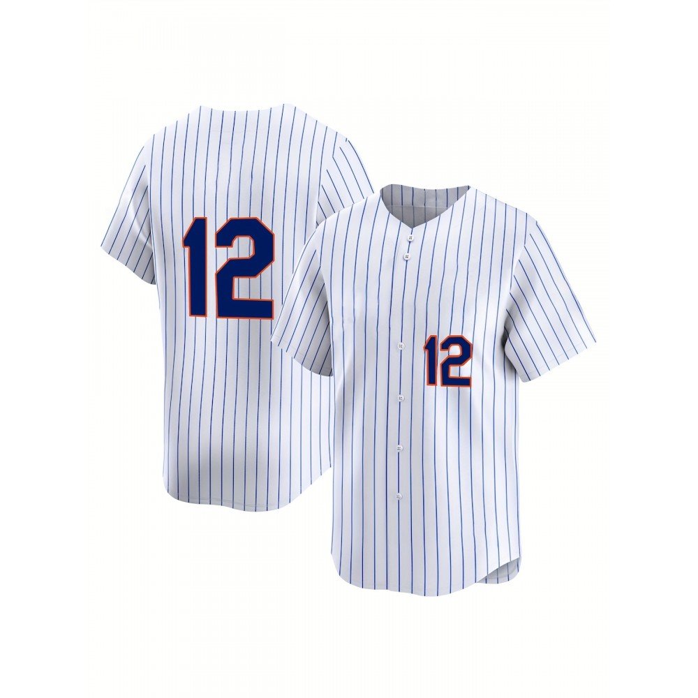 Women's Plus Size New York #12 Baseball Jersey - White & Blue Striped Retro Design, Moisture-Wicking, Breathable Polyester, UV Protection, Fade Resistant, Perfect for Training, Parties & Gifts for Baseball Fans
