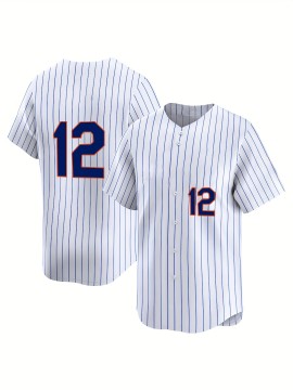 Women's Plus Size New York #12 Baseball Jersey - White & Blue Striped Retro Design, Moisture-Wicking, Breathable Polyester, UV Protection, Fade Resistant, Perfect for Training, Parties & Gifts for Baseball Fans