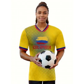 Professional Sports Fabric Women's Creative Graphic Print South American National Team Football Jersey T-Shirt, As Gifts For Sports Fans