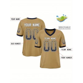 Customizable Plus Size Football Jersey - Personalized Name & Number, Vibrant Orange & White Striped Design, V-Neck Short Sleeve for Women'S Outdoor Sports, Team Uniforms, Summer Athletic Wear, Sporty Clothing, Durable Sportswear