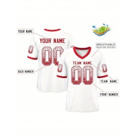 Customizable Plus Size Football Jersey - Personalized Name & Number, Vibrant Orange & White Striped Design, V-Neck Short Sleeve for Women'S Outdoor Sports, Team Uniforms, Summer Athletic Wear, Sporty Clothing, Durable Sportswear