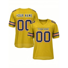 Customizable Football Jersey - Personalized Team Name & Number, Breathable Mesh Back, V-Neck Design, Unisex for Men & Women, Outdoor Sports, Summer Activewear, Custom Football Jersey