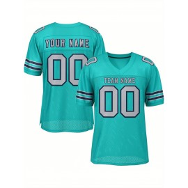 Customizable Football Jersey - Personalized Team Name & Number, Breathable Mesh Back, V-Neck Design, Unisex for Men & Women, Outdoor Sports, Summer Activewear, Custom Football Jersey