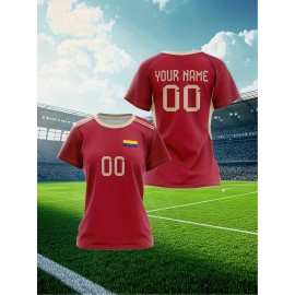 Customizable Women'S Soccer Jersey - Personalized Name & Number, Red Camo Design, Soft Fabric, Round Neck, Summer Sports & Casual Wear, Soccer Accessories