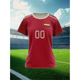 Customizable Women'S Soccer Jersey - Personalized Name & Number, Red Camo Design, Soft Fabric, Round Neck, Summer Sports & Casual Wear, Soccer Accessories