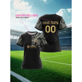 Customizable Women'S Plus Size Football Jersey - Personalized Team Name & Number, Breathable Outdoor Sports Shirt with Vibrant Blue & Pink Geometric Design, Perfect for Soccer Fans, Soccer Fan Apparel | Vibrant Jersey Design | Durable Fabric Shirt