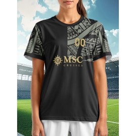 Customizable Women'S Plus Size Football Jersey - Personalized Team Name & Number, Breathable Outdoor Sports Shirt with Vibrant Blue & Pink Geometric Design, Perfect for Soccer Fans, Soccer Fan Apparel | Vibrant Jersey Design | Durable Fabric Shirt