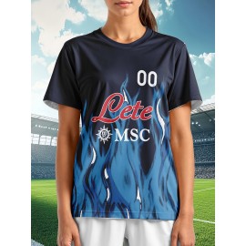 Customizable Women'S Plus Size Football Jersey - Personalized Team Name & Number, Breathable Outdoor Sports Shirt with Vibrant Blue & Pink Geometric Design, Perfect for Soccer Fans, Soccer Fan Apparel | Vibrant Jersey Design | Durable Fabric Shirt