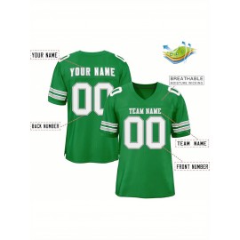 Customizable Football Jersey - Personalized Name & Number, V-Neck, Short Sleeve, Breathable Mesh Fabric, Team Colors with Bold 