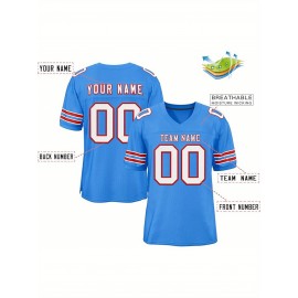 Customizable Football Jersey - Personalized Name & Number, V-Neck, Short Sleeve, Breathable Mesh Fabric, Team Colors with Bold 