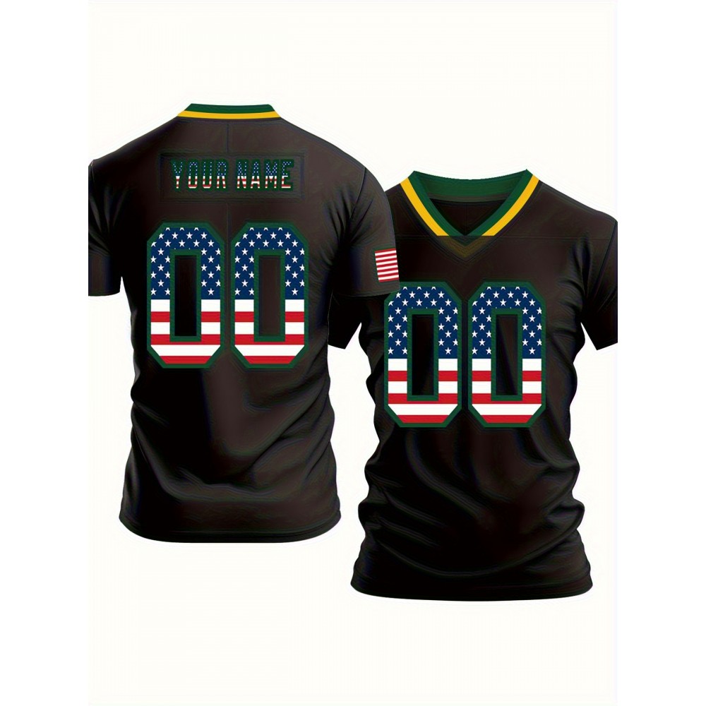 Customizable Women'S Football Jersey - Personalized Name & Number, American Flag Design, V-Neck Sleeveless Top for Summer Sports & Casual Wear, Breathable Fabric, Outdoor Activities, Football Jersey, Patriotic Design, Comfortable Fit