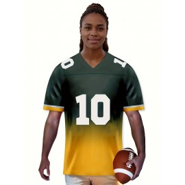 Women's #10 Green Bay -Inspired Jersey - Gradient Green to Yellow, V-Neck, Short Sleeve, Breathable Polyester Shirt, Machine Washable, Perfect for Sports Fans & Casual Wear