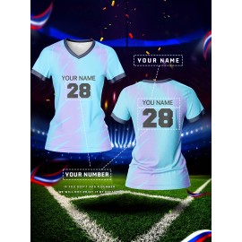 [Customized Football Shirt] Customized Breathable V-Neck Football Shirt Tops | Women's Team Personal Training Sports Fitness Comfortable Quick Drying Daily Leisure