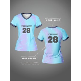 [Customized Football Shirt] Customized Breathable V-Neck Football Shirt Tops | Women's Team Personal Training Sports Fitness Comfortable Quick Drying Daily Leisure