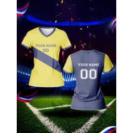Customized Women'S V-Neck Football Jersey, Polyester 100% Knit Fabric, Quick-Dry Comfort Fit, All Over Print, Regular Length, for Team Training & Fitness, Spring/Summer/Fall Sports Top