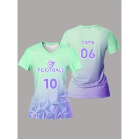 [Quickdry] Customizable Women's V-Neck Football Jersey - Personalized Name & Number, Breathable Polyester, Quick-Dry Sports Top for Team Training & Casual Wear, Available in Light Green & Purple, Athletic Jersey | Sporty Vneck Jersey | Polyester Fabric