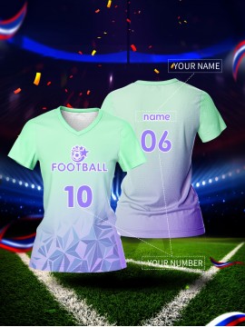 [Quickdry] Customizable Women's V-Neck Football Jersey - Personalized Name & Number, Breathable Polyester, Quick-Dry Sports Top for Team Training & Casual Wear, Available in Light Green & Purple, Athletic Jersey | Sporty Vneck Jersey | Polyester Fabric