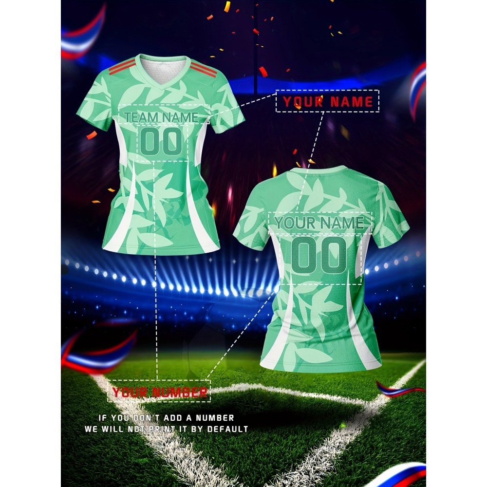 Customized Women'S V-Neck Football Jersey, Polyester 100%, Quick-Dry Knit Fabric, All Over Print, Regular Length, Slight Stretch, Breathable for Training & Fitness, Spring/Summer/Fall Sports Top