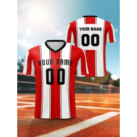 Custom Youngsters' Soccer Jersey - Quick-Dry, Breathable Polyester V-Neck T-Shirt with Personalized Name & Number Design for Boys & Girls - Perfect for Sports & Outdoor Activities, Running, Training, Beach Outings - Spring/Summer/Fall, Perfect for Outdoor