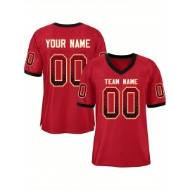 Customizable Plus Size Football Jersey - Personalized Name & Number, Vibrant Orange & White Striped Design, V-Neck Short Sleeve for Women'S Outdoor Sports, Team Uniforms, Summer Athletic Wear, Sporty Clothing, Durable Sportswear