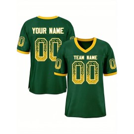 Customizable Plus Size Football Jersey - Personalized Name & Number, Vibrant Orange & White Striped Design, V-Neck Short Sleeve for Women'S Outdoor Sports, Team Uniforms, Summer Athletic Wear, Sporty Clothing, Durable Sportswear