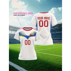 Customizable Women'S Soccer Jersey - Personalized Name & Number, Red Camo Design, Soft Fabric, Round Neck, Summer Sports & Casual Wear, Soccer Accessories