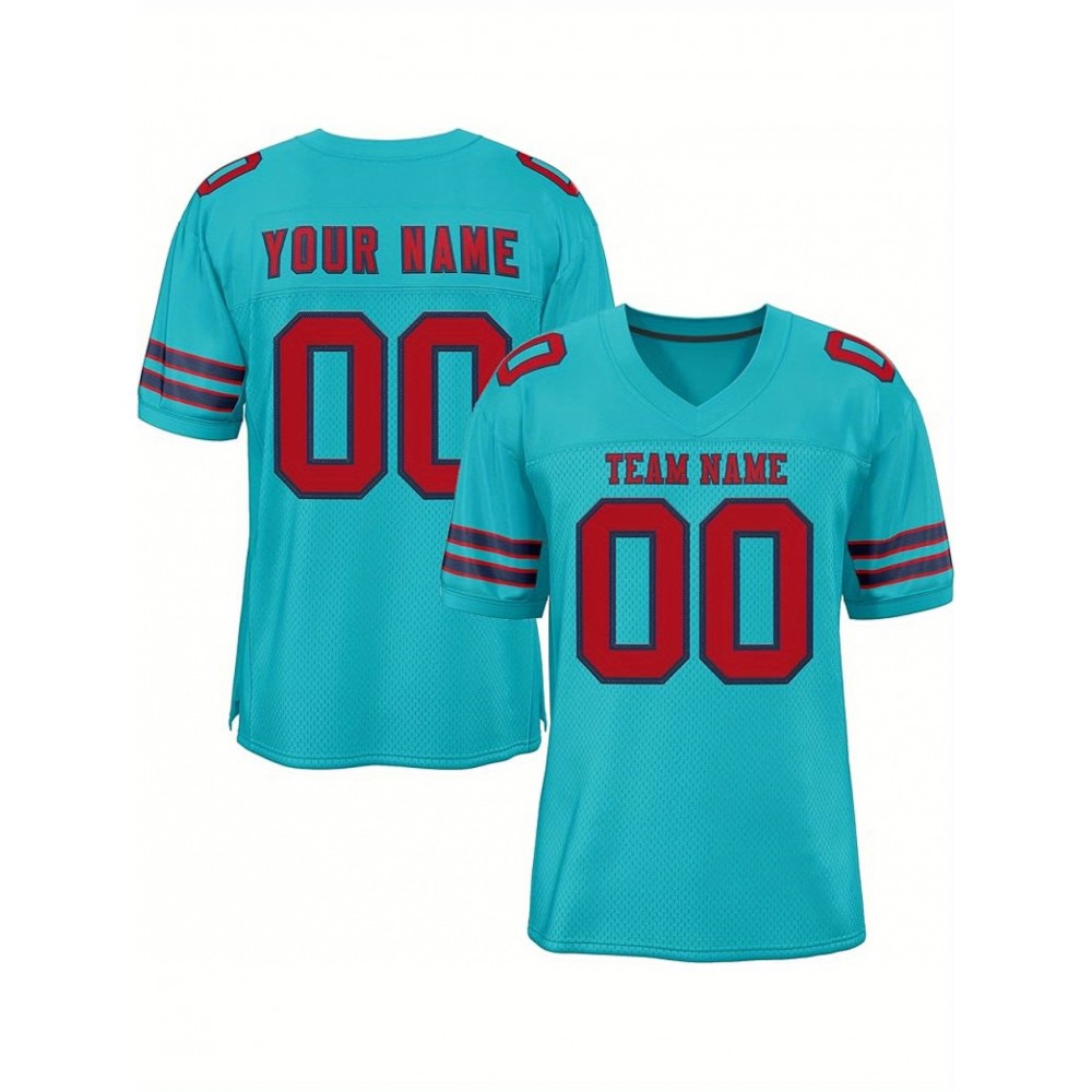 Customizable Football Jersey - Personalized Name & Number, V-Neck, Short Sleeve, Breathable Mesh Fabric, Team Colors with Bold 