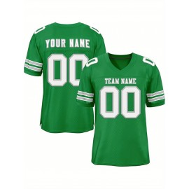 Customizable Football Jersey - Personalized Name & Number, V-Neck, Short Sleeve, Breathable Mesh Fabric, Team Colors with Bold 