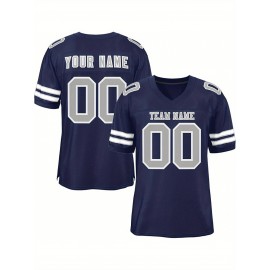 Customizable Football Jersey - Personalized Name & Number, V-Neck, Short Sleeve, Breathable Mesh Fabric, Team Colors with Bold 