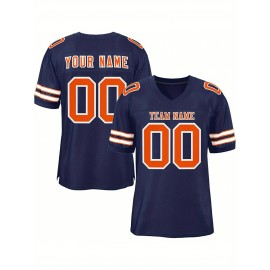 Customizable Football Jersey - Personalized Name & Number, V-Neck, Short Sleeve, Breathable Mesh Fabric, Team Colors with Bold 