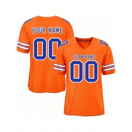 Customizable Football Jersey - Personalized Name & Number, V-Neck, Short Sleeve, Breathable Mesh Fabric, Team Colors with Bold 