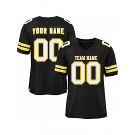 Customizable Football Jersey - Personalized Name & Number, V-Neck, Short Sleeve, Breathable Mesh Fabric, Team Colors with Bold 